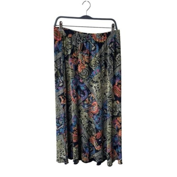 NICOLE MARIE Paisley Slinky Skirt Set XL Multicolor Short Sleeve Relaxed Outfit - Picture 5 of 6